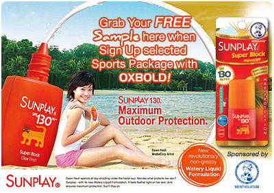 Free Sunplay Sample when sign up water sports package with OXBOLD